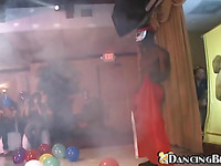 These dissolute chicks are having fun with the exposed stripper