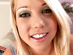 Blonde bombshell Shawna Lenee bounces her petite pussy